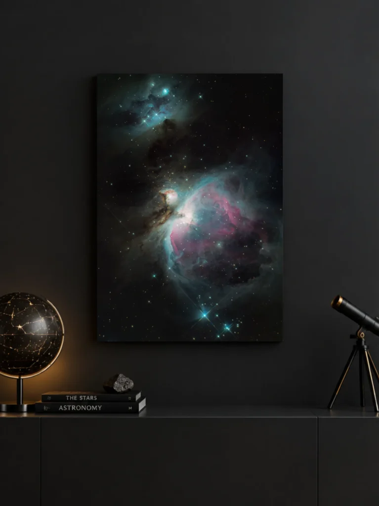 Art mural représentant l'astrophotographie de la nébuleuse d'orion